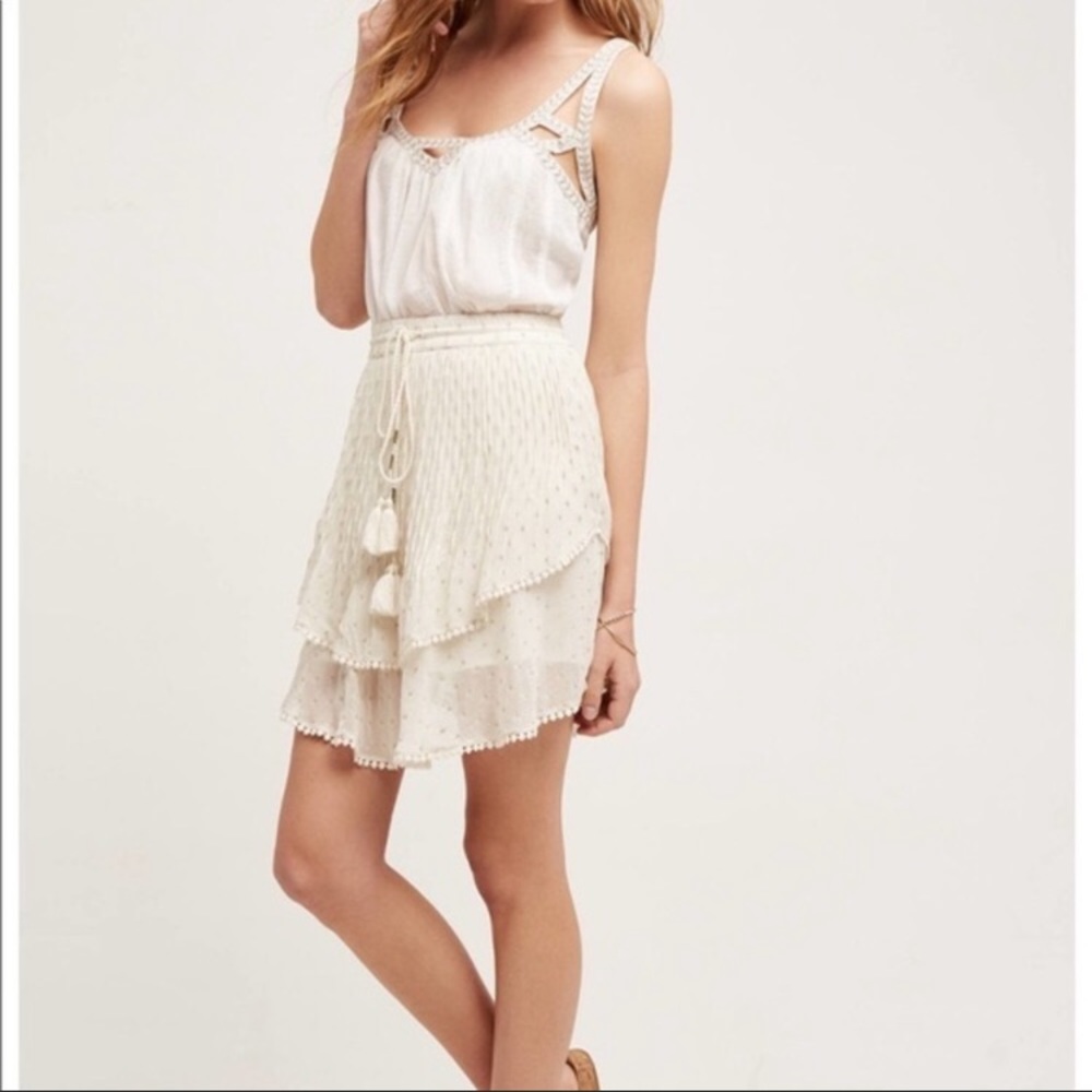 Anthropologie cream and gold polka dot skirt